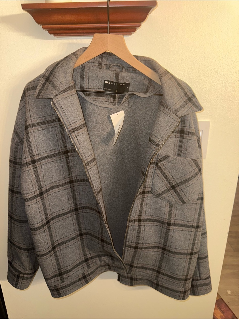 ASOS Gray Plaid Shacket Jacket